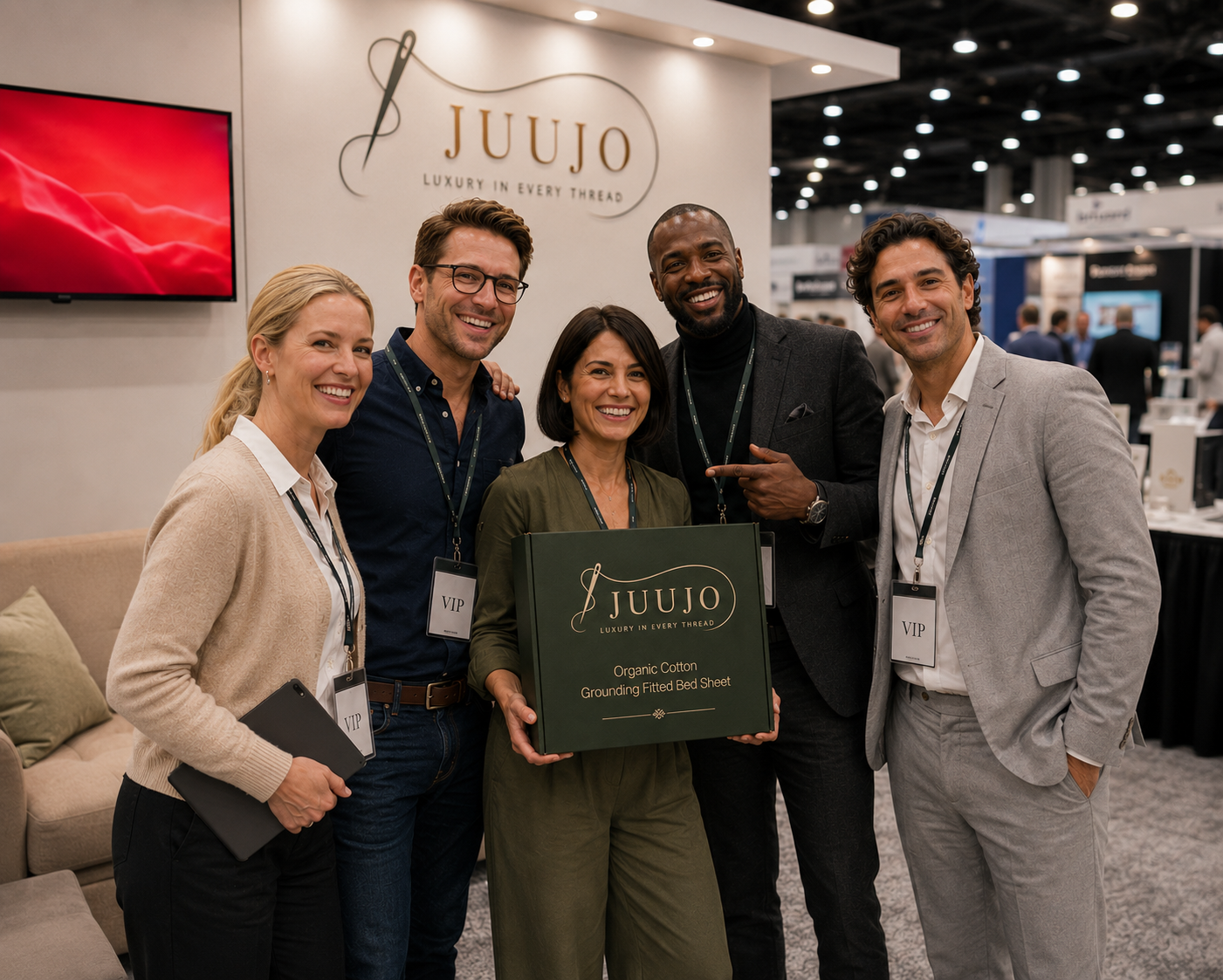 The Juujo grounding bedding team at a trade show